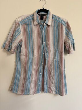 Marc Jacobs Men's Short-Sleeve Striped Button-Down - Blue, Brown & Cream